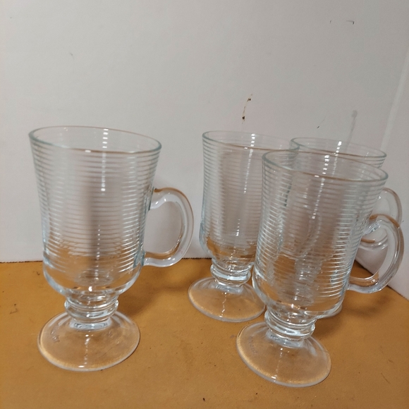 Irish coffee Ribbed Texture Glass Mugs Made In Portugal Set Of 4 , 7oz - Picture 4 of 9